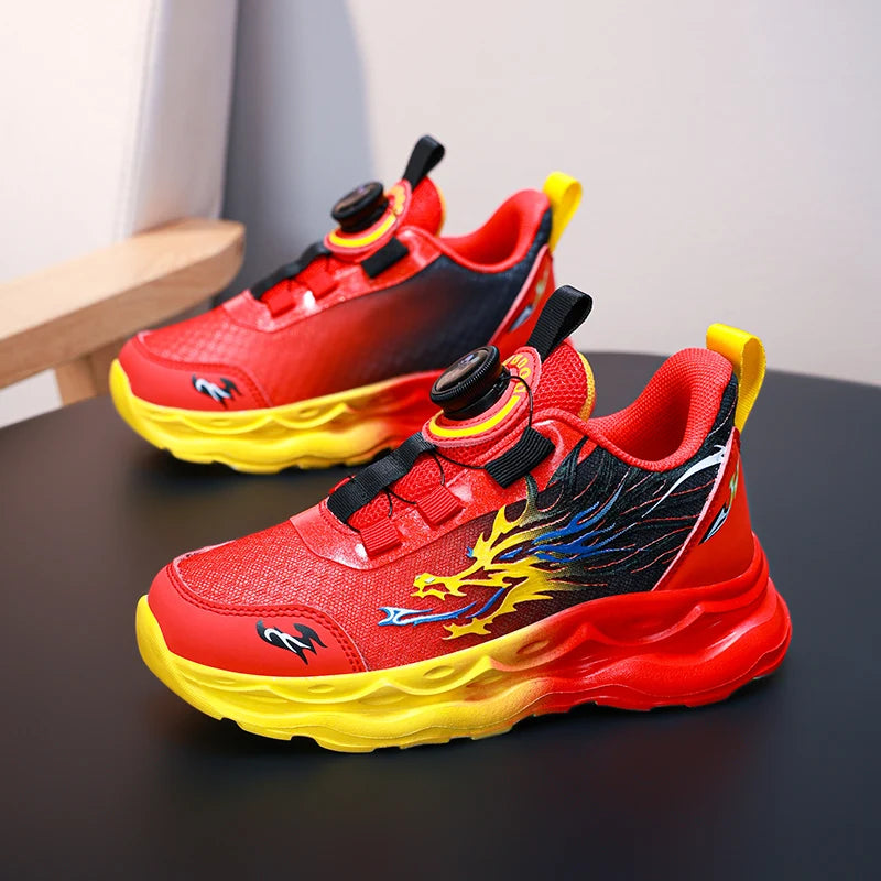 Childrens Sports Shoes Autumn Anti Slip Breathable New Student Rotating Button Boys Outdoor Shock-absorbing Mesh Running Shoes