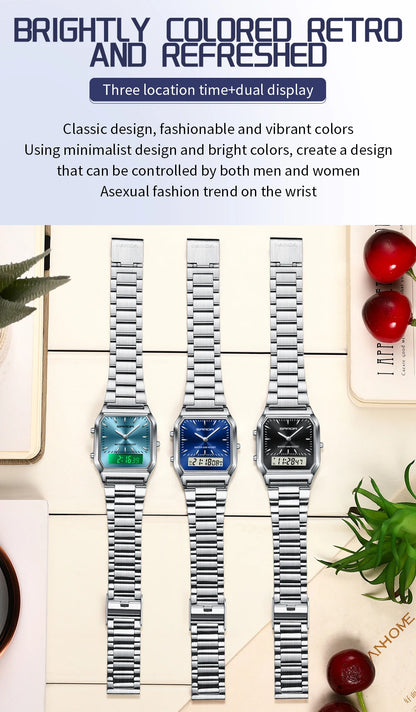 SANDA 747 Men’s & Women’s Luxury Digital Sports Watch  Stainless Steel, LED Dual Display & Waterproof