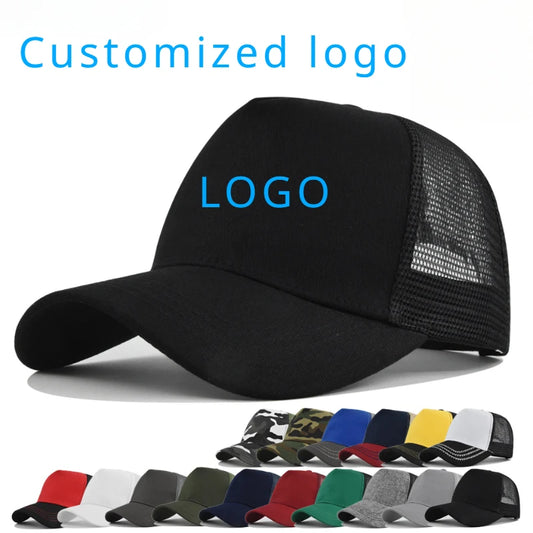 Customized Logo Hard Top 5 Panels Mesh Baseball Cap For Men Women Advertising Cap Breathable Sun Hat Solid Color Visor Gorra