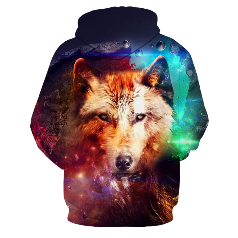 Bluzy z kapturem z nadrukiem 3D wilka, dla mężczyzn i kobiet, modne, casualowe, oversize, pulower w stylu hip-hop Harajuku, streetwearowe hoodie