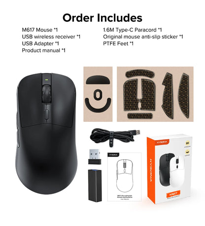 KYSONA M617 Wireless Mouse Ergonomics Tri-mode  Rechargeable 2.4G 59g Lightweight E-sports PAW 3395 DPI 26K Gaming Mouse For PC