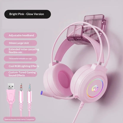 Casque de jeu filaire Paw Hunter T9 avec microphone et éclairage RGB, son surround virtuel 7.1, casque supra-auriculaire pour PC, ordinateur portable et jeux.