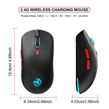2.4G Wireless Rechargeable Mouse 650mAh Adjustable 3600DPI 7 Colors RGB Lighting Ergonomic Silent for Office Laptop PC Gaming