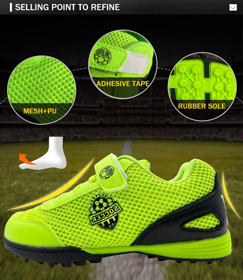Zapatillas de fútbol para niños y niñas Tf, con cierre de velcro, sin tacos, para lacrosse, para principiantes, para críquet y para béisbol