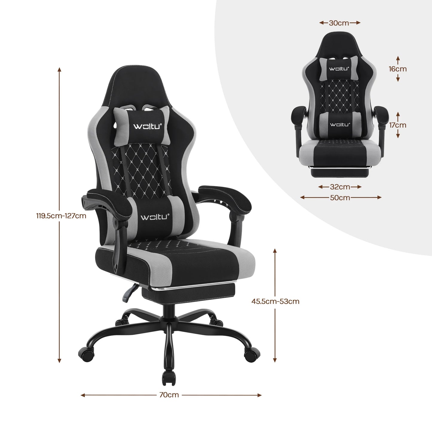 Fotel komputerowy obrotowy WOLTU z funkcją masażu, ergonomiczny fotel biurowy z poduszką i podnóżkiem, gamingowy fotel z regulacją wysokości