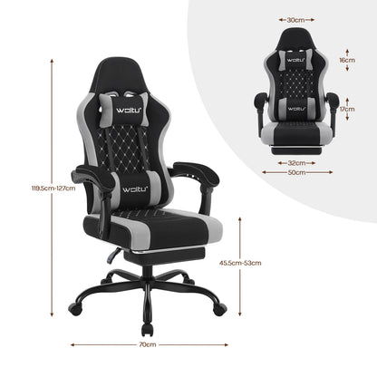 Fotel komputerowy obrotowy WOLTU z funkcją masażu, ergonomiczny fotel biurowy z poduszką i podnóżkiem, gamingowy fotel z regulacją wysokości