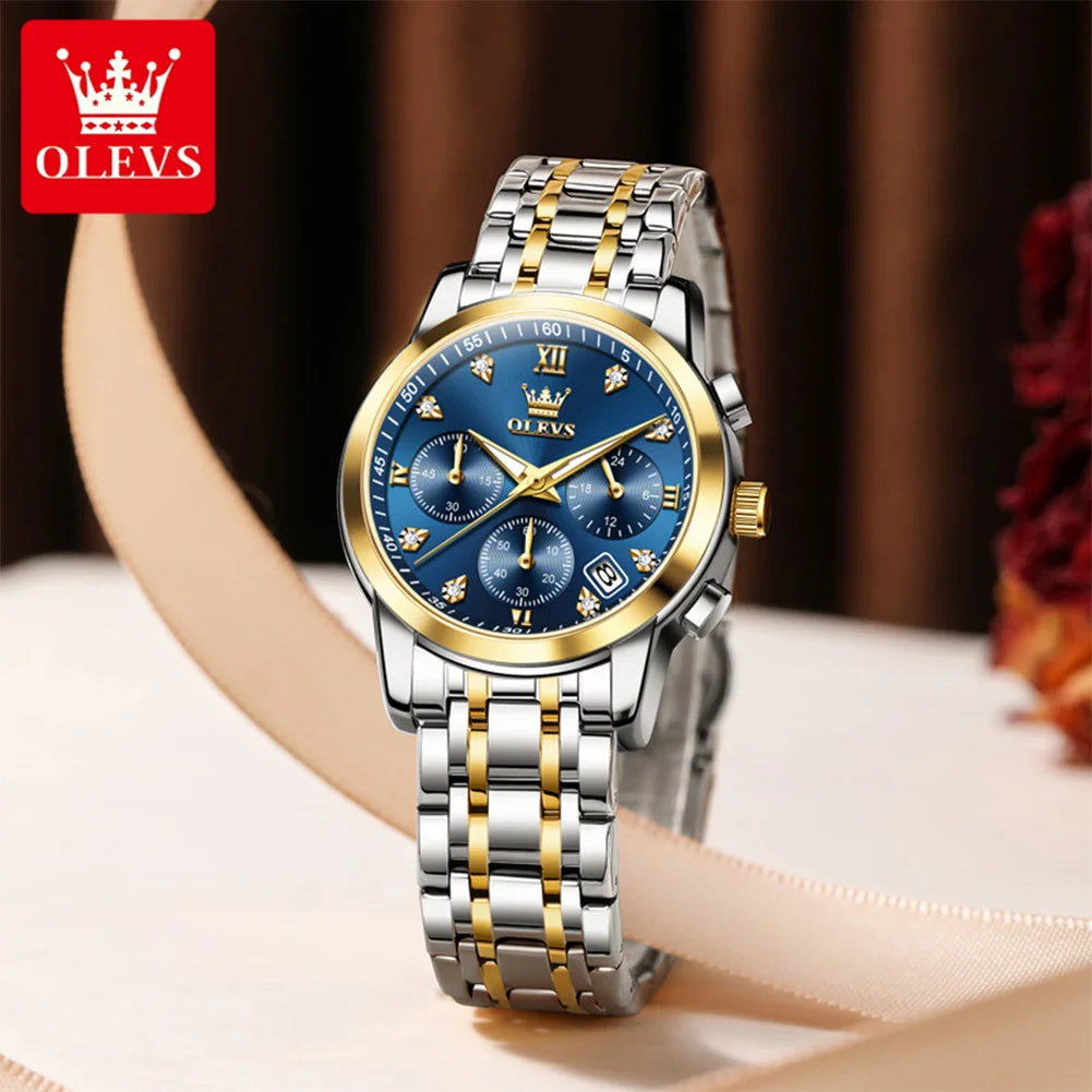 Montre femme OLEVS, marque de luxe, à quartz, étanche, lumineuse, date, chronographe, bracelet, montre habillée avec diamants.