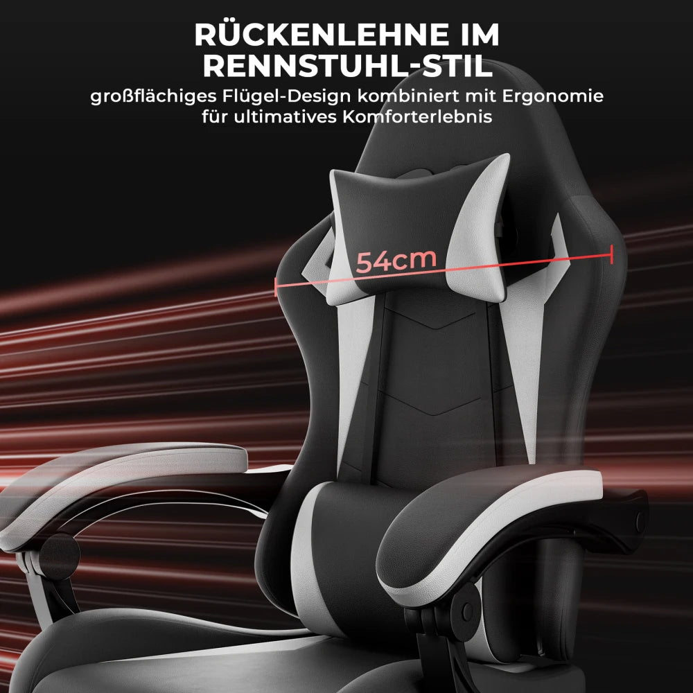 Ergonomic Gaming Chair with Lumbar Support & Headrest, Adjustable Gamer Chair, Reclining PC Office Chair with Footrest for Adults