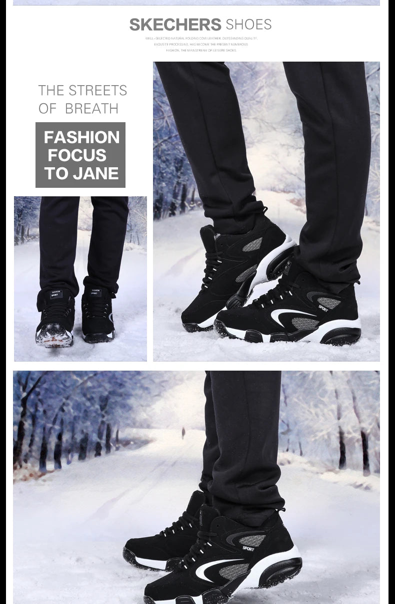 Botas de neve para homem, quentes para o inverno, casal, ténis casuais, moda, couro, desporto ao ar livre, corrida, ténis, homem, antiderrapantes, tamanho grande 48, ténis desportivos