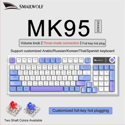 SMAILWOLF MK95 Bluetooth Wireless Three-Mode Mechanical Keyboard Arabic Russian Korean Thai Spanish Keyboard E-Sports Game