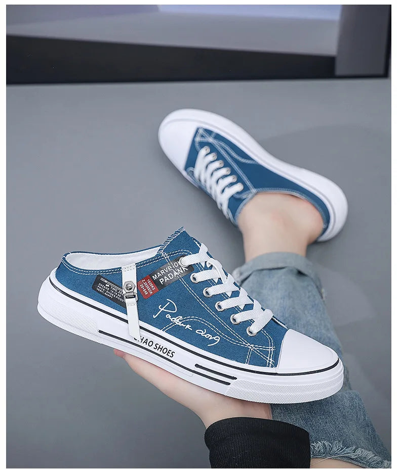Tendance Designers hommes demi pantoufles été homme chaussures vulcanisées antidérapant résistant à l'usure chaussures en toile chaussures à bouche peu profonde pour hommes