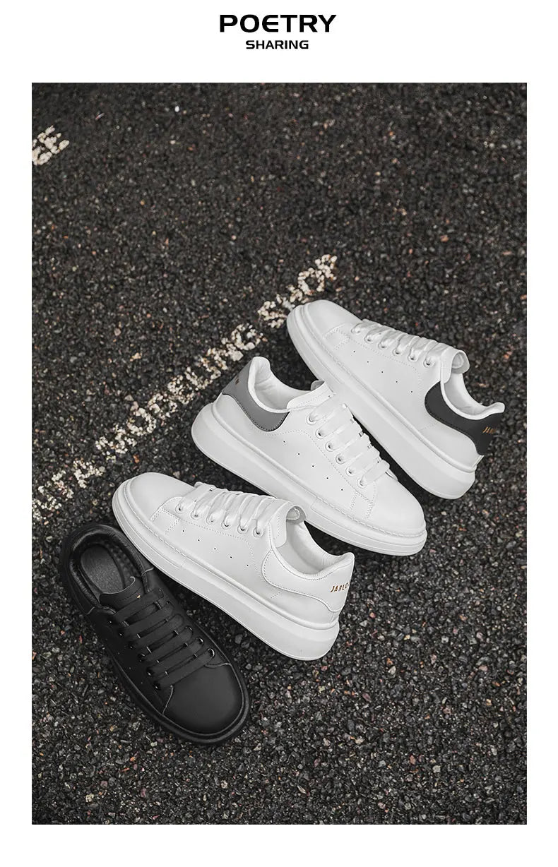 White Minimalist Sneakers for Men Comfy Leather Casual Sneakers Platform Skateboard Shoes Outdoor Low-Cut Men's Sports Shoes