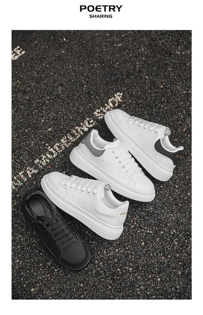 White Minimalist Sneakers for Men Comfy Leather Casual Sneakers Platform Skateboard Shoes Outdoor Low-Cut Men's Sports Shoes