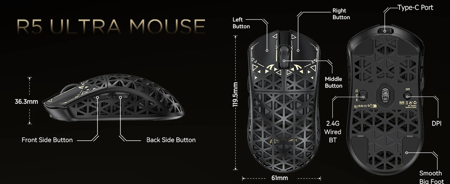 ATTACK SHARK R5 Ultra 8K Carbon Fiber kabellose Gaming-Maus mit 42000 DPI-PAW3950 MAX Sensor – 39g ultraleicht für Win/Mac