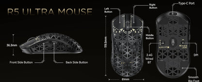 ATTACK SHARK R5 Ultra 8K Carbon Fiber kabellose Gaming-Maus mit 42000 DPI-PAW3950 MAX Sensor – 39g ultraleicht für Win/Mac