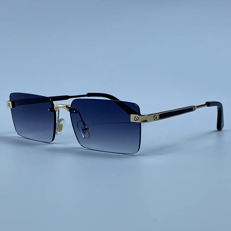Vintage Rimless Rectangle Sunglasses Men 2026 Luxury Brand Designer Square Metal Frame Sun Glasses Hip Hop Y2K Fashion Eyewear