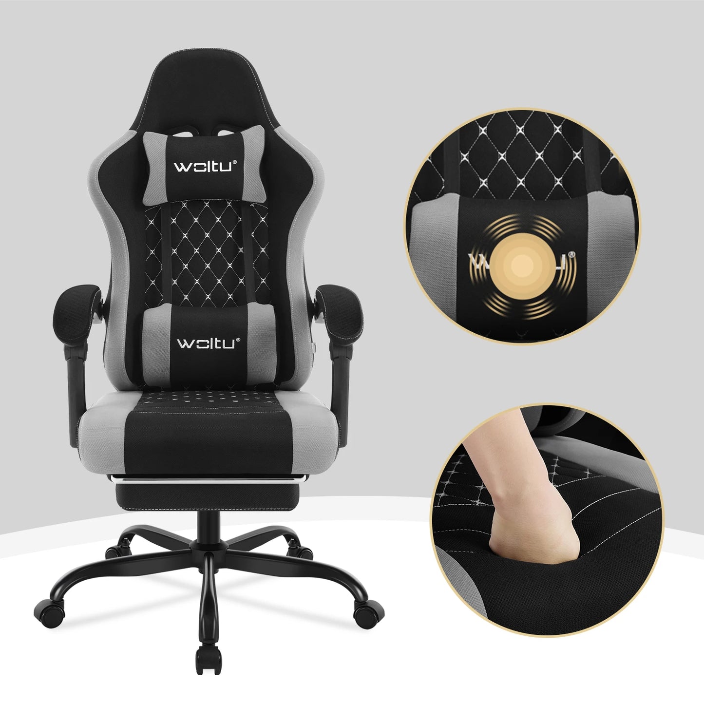 Fotel komputerowy obrotowy WOLTU z funkcją masażu, ergonomiczny fotel biurowy z poduszką i podnóżkiem, gamingowy fotel z regulacją wysokości