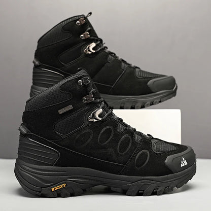 HIKEUP Scarponi da trekking da uomo alti, scarpe invernali da outdoor, con lacci, antiscivolo, sportive, casual, da trekking, in pelle scamosciata, calde
