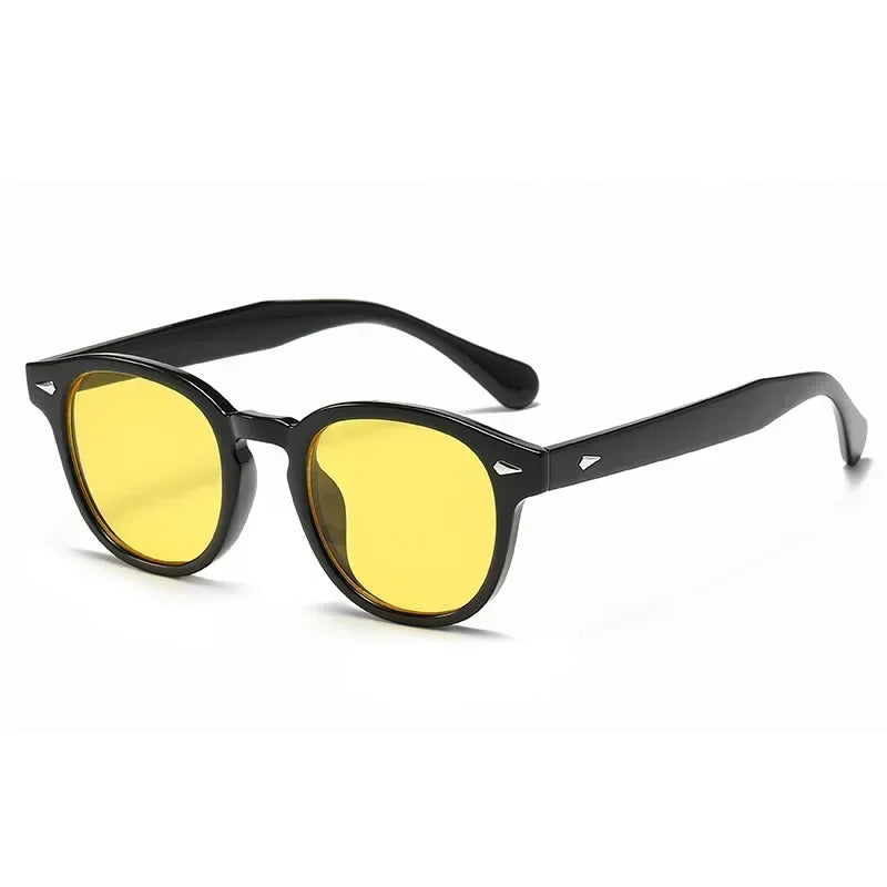 JNPCXI New Retro Round Sunglasses Women Yellow Fashion Rivets Decoration Shades UV400 Men Punk Sun Glasses