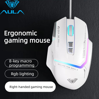 Akční nabídka AULA S12 Pro drátová herní myš 12800 DPI s RGB podsvícením, 8 programovatelnými tlačítky a ergonomickým designem pro PC a notebooky