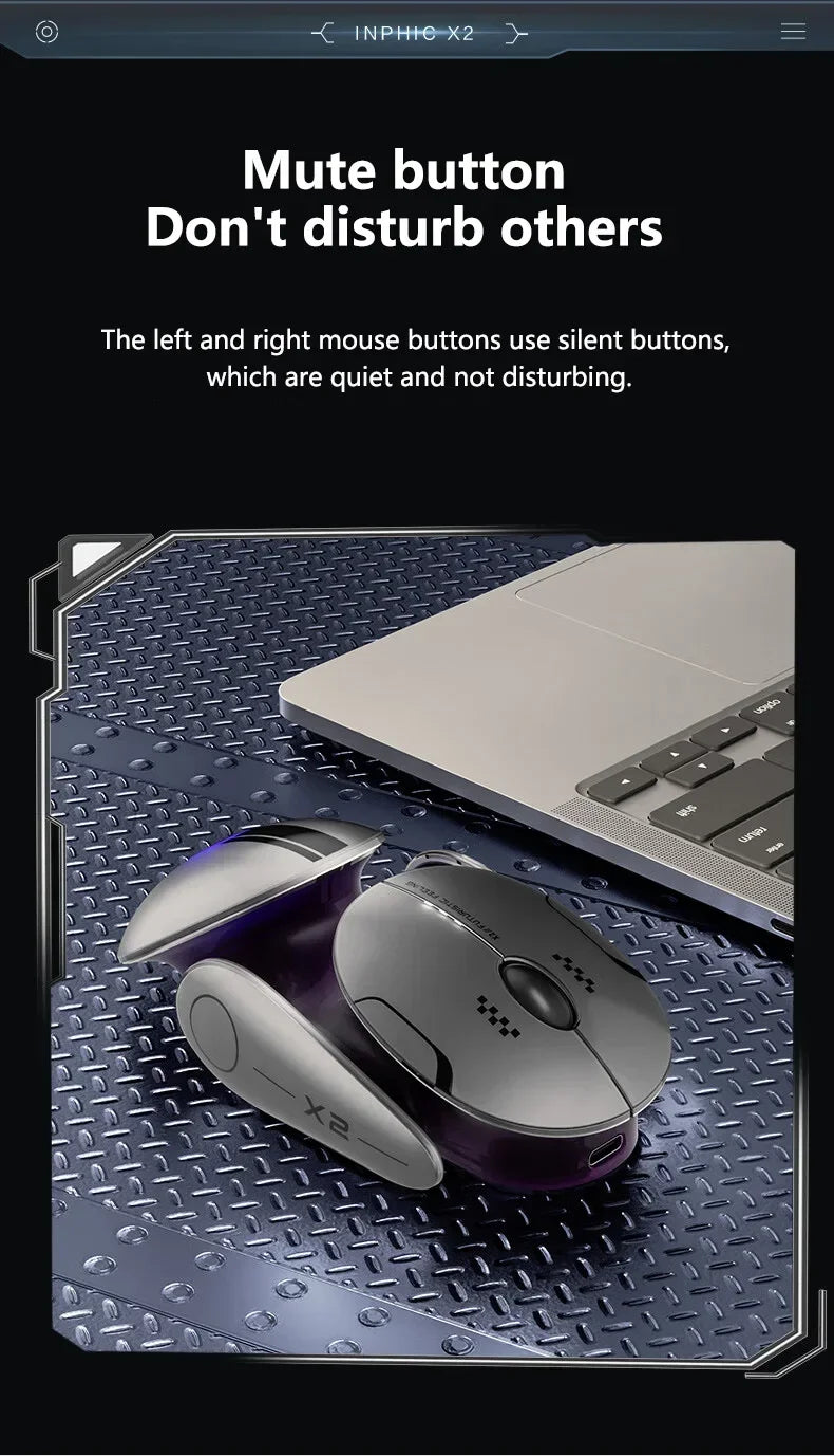 Inphic X2 Tri-Mode Metall-Bluetooth-Funkmaus, leise, wiederaufladbar, E-Sports-Hintergrundbeleuchtung, Gaming-PC- und Laptop-Zubehör, Geschenk