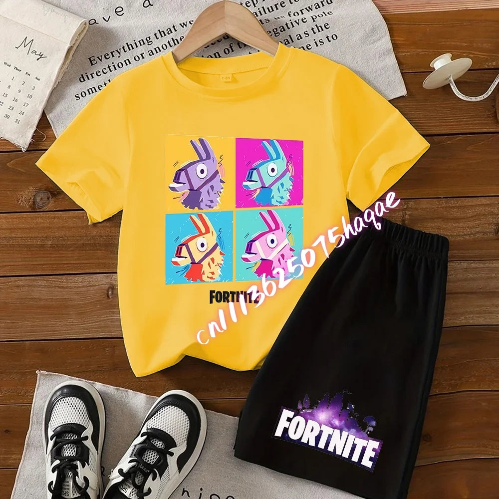 FortnitesT-shirt Shorts for Boys Girl Tee Pants Set Summer 2pcs Children Clothing Tops T-shirts Fortress Night Print Tees Gift