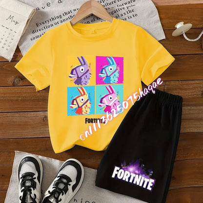 FortnitesT-shirt Shorts for Boys Girl Tee Pants Set Summer 2pcs Children Clothing Tops T-shirts Fortress Night Print Tees Gift