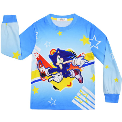 Sonic New Spring Autumn Children's Pajamas Boys and Girls Cartoon Long Sleeve Clothes Toddler Cotton Pajama Set Hedgehog Gift