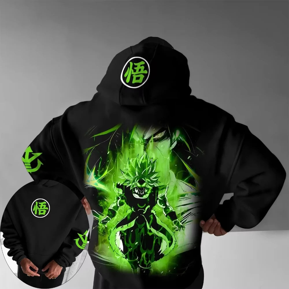 Camisola com capuz estampada com o Broli do anime Dragon Ball - Outono/Inverno - Nova coleção para homem e mulher - Estilo casual e folgado - Harajuku - Tamanhos grandes - Camisola para pais e filhos