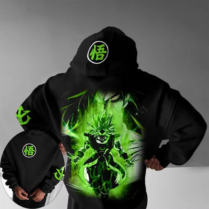 Camisola com capuz estampada com o Broli do anime Dragon Ball - Outono/Inverno - Nova coleção para homem e mulher - Estilo casual e folgado - Harajuku - Tamanhos grandes - Camisola para pais e filhos