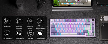 MageGee SKY81 Tastiera meccanica gaming 75%, RGB Gasket hot-swappable cablata personalizzabile, tastiera con suono cremoso e smorzamento acustico con manopola