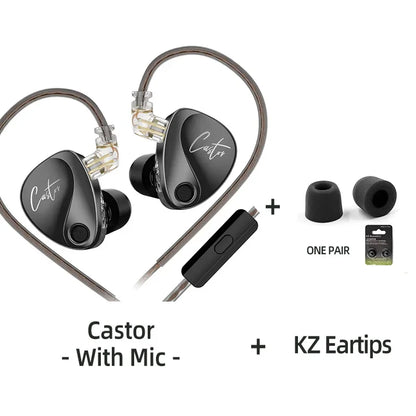 KZ Castor Wired Earbuds Improved Bass HiFi Earphone 2 Dynamic High-end Tunable Balanced Armature In-ear Headphone w/ Accessories