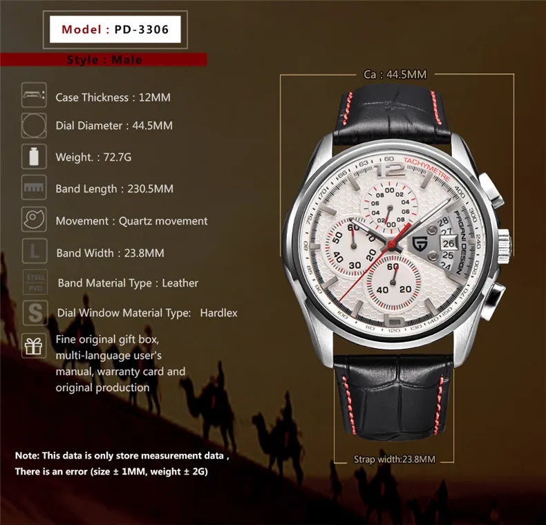 Cronógrafo PAGANI DESIGN para hombre, reloj de cuarzo multifunción de piloto militar, reloj masculino