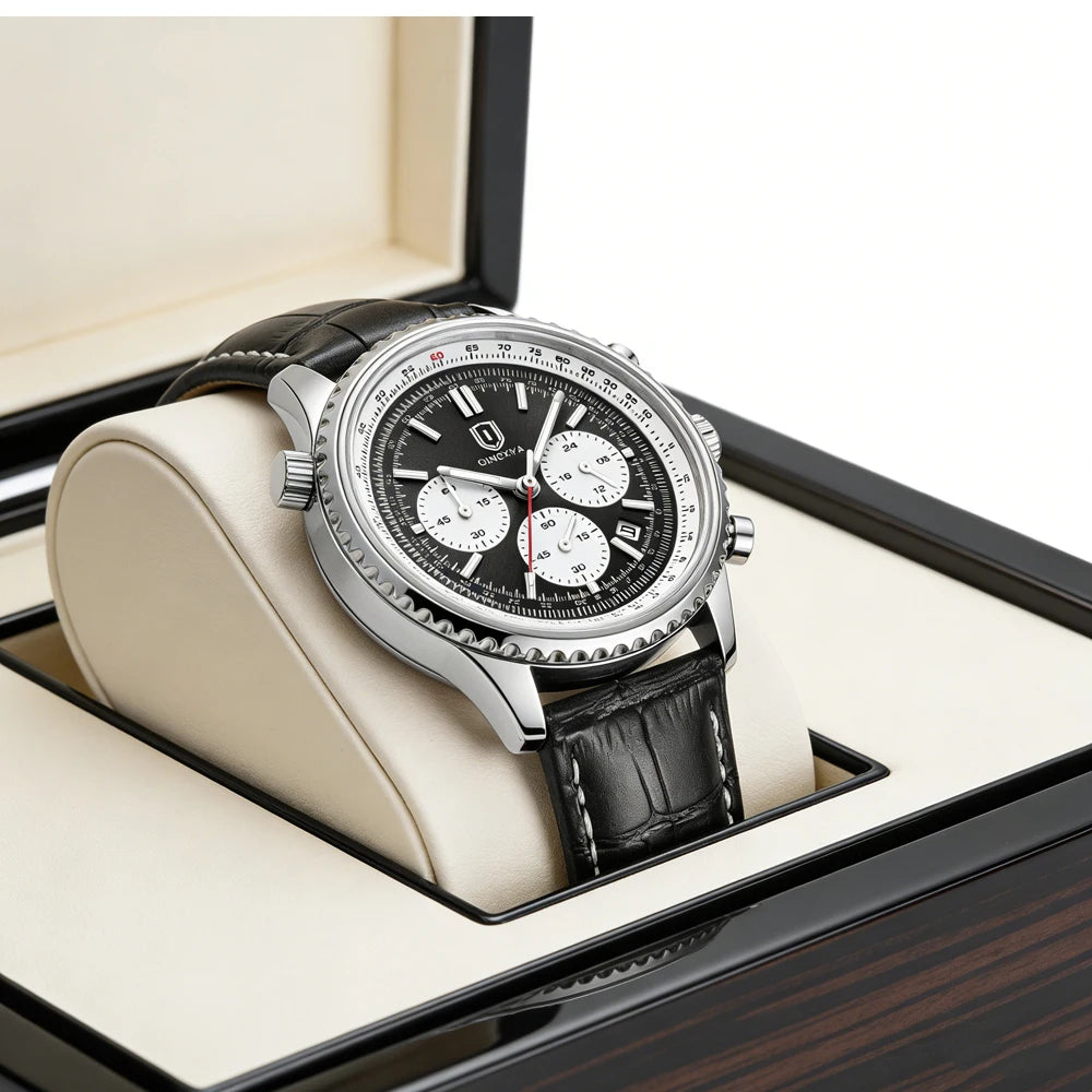 QINGXIYA Montre de luxe pour homme, à quartz, étanche, luminescente, avec date et chronographe, bracelet en cuir, montre-bracelet militaire et sportive pour homme, Reloj