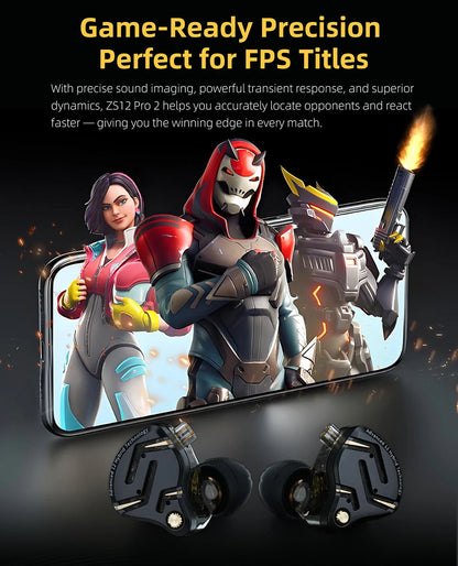 Auricolari IEM ibridi KZ ZS12 PRO 2 – Auricolari gaming cablati HiFi con bassi e driver super-lineari