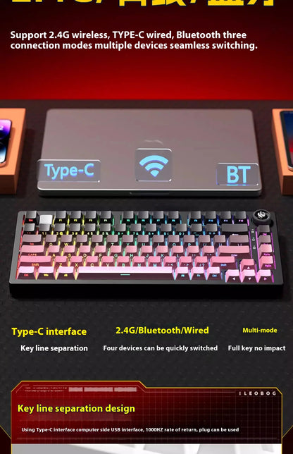 LEOBOG Hi75C Mechanical Wireless Keyboard Aluminium 3-Mode With Knob Hot Swap RGB Gasket Hi75C Gaming Keyboard Customization PC