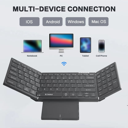 Teclado táctil inalámbrico Bluetooth de modo dual con retroiluminación RGB, 98 teclas, teclado de oficina plegable para PC/portátil/Mac - Negro