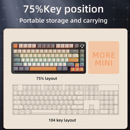 APAYADO 75% Gaming Keyboard Wired with Metal Knob, Hot-Swap K82 Black Mechanical Keyboard,ABS Transparent Character RGB