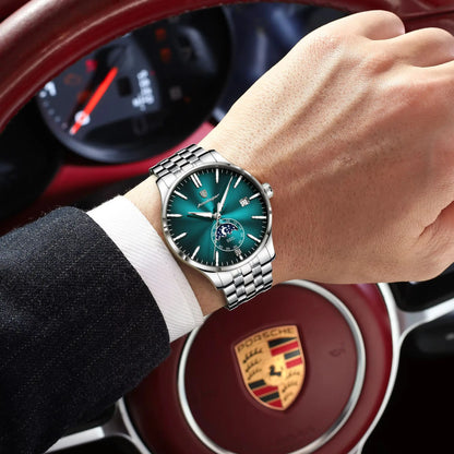 Montre homme de luxe POEDAGAR, style décontracté, en acier inoxydable, à quartz, étanche, lumineuse, avec date, élégante.