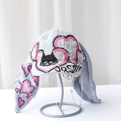 new fashion Girl New Jeans Long Rabbit Ears Cowboy Baseball Hat Wash Graffiti Hip Hop Cap Women Men Party Team Baseball Cap