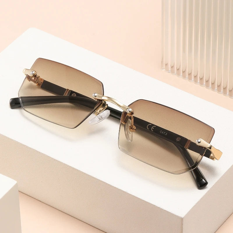 Vintage Rectangle Sunglasses Men New Rimless Fashion Beach Shades Women Trendy Luxury Brand Design Casual Anti-UV Sun Glasses