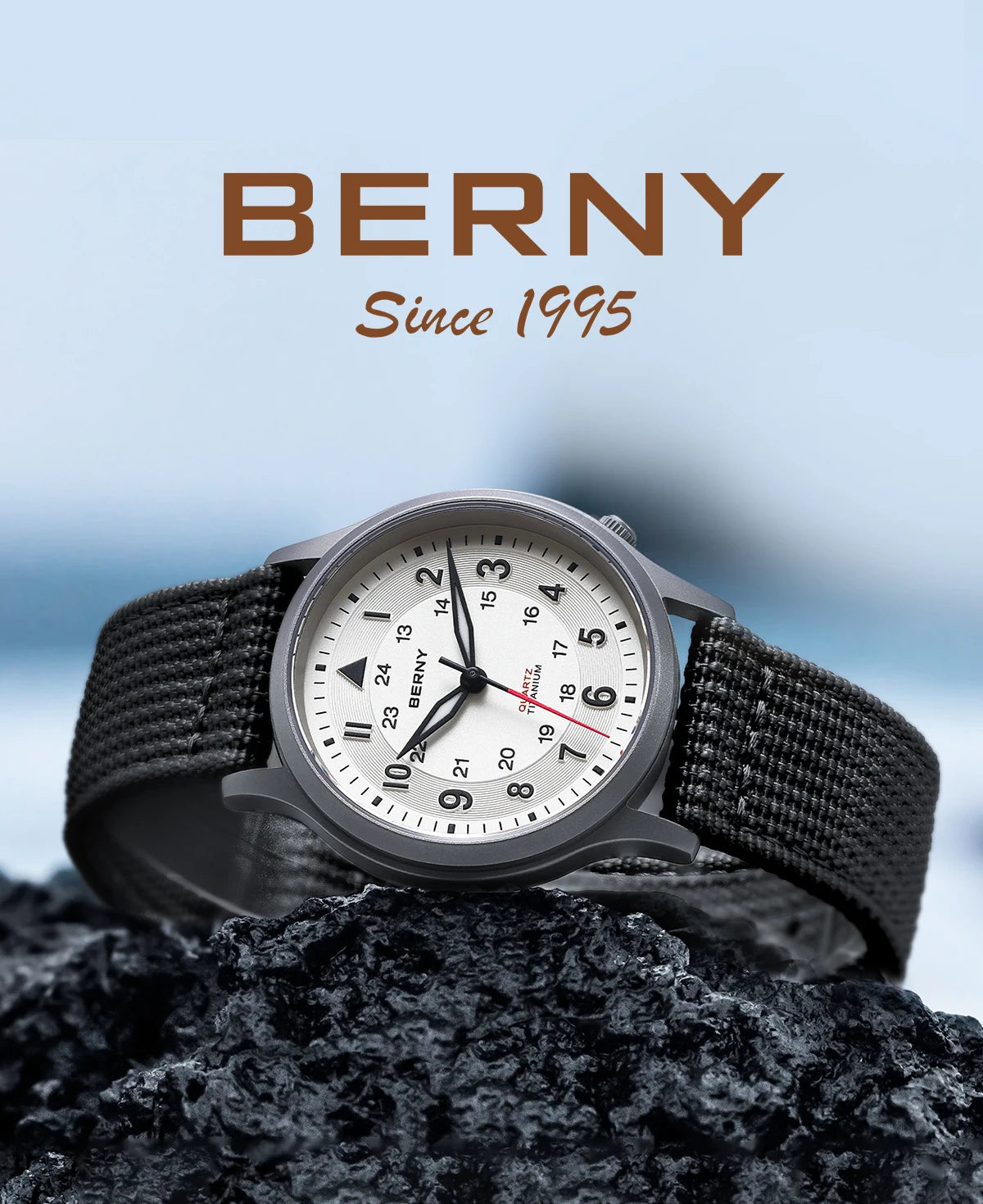 BERNY Titanium Watches for Men Classic Men's Field Watch Easy Read Outdoor Quartz Wristwatch Super Luminous Sapphire 5ATM