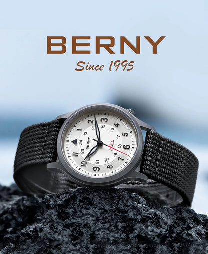 BERNY Titanium Watches for Men Classic Men's Field Watch Easy Read Outdoor Quartz Wristwatch Super Luminous Sapphire 5ATM