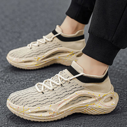 Men Sports Shoes Soft Light Mesh Thick Sole Anti Slip Tennis Shoes Spring Lace Up Outdoor Fitness Running Shoes