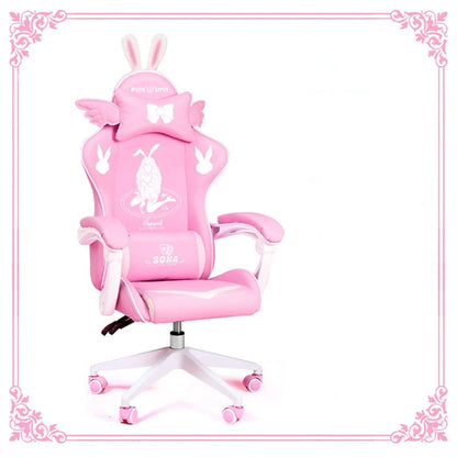 Pink Gaming Chair for Girls with Footrest, Ergonomic Swivel Gaming Chair, Adjustable Office Computer Chair, Cute Cartoon Gamer Chair