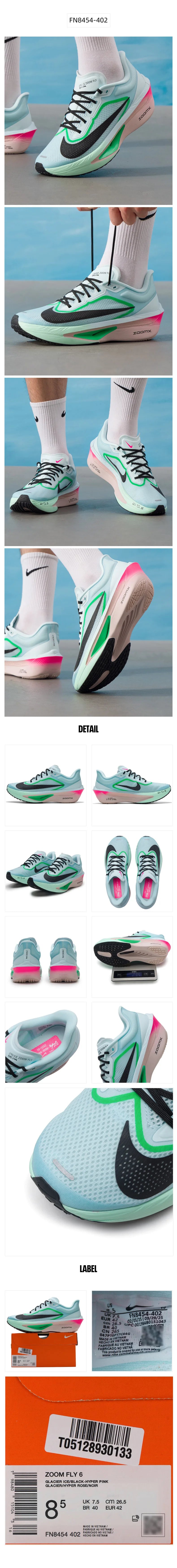 Nike Men's Shoes Zoom Fly 6 Sports Shoes Carbon Plate Running Shoes Cushioning Lightweight Racing Running Shoes
