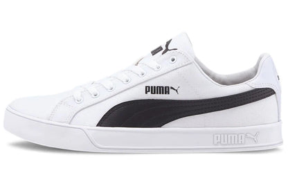 Baskets Puma Smash Vulc en toile, blanches et noires, 374754-01