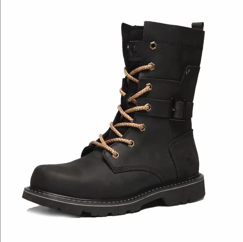 KOWM Cowhide Outdoor Men Hiking Shoes Waterproof Tactical Desert shoes Hunting Boots Snow Boots Fur Sneaker Women Trekking Shoes