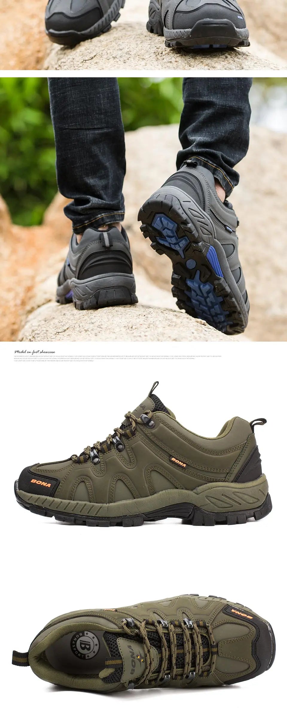 BONA New Arrival Classics Style Men Hiking Shoes Lace Up Men Sport Shoes Outdoor Jogging Trekking Sneakers