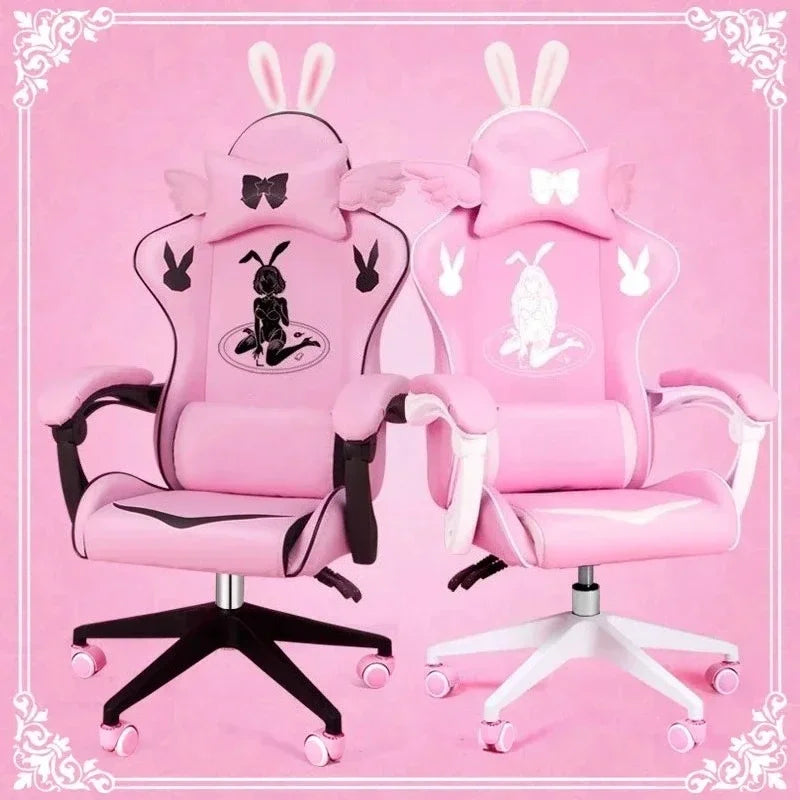 Pink Gaming Chair for Girls with Footrest, Comfortable Adjustable Swivel Computer Chair, Cartoon Gamer Chair for Bedroom, Office & Study